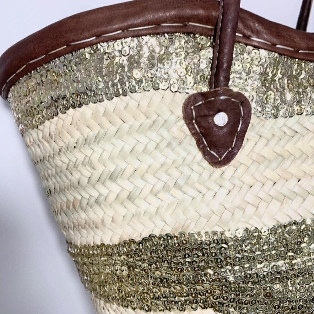 NWT French basket with genuine leathers handles beach basket - Picture 4 of 4